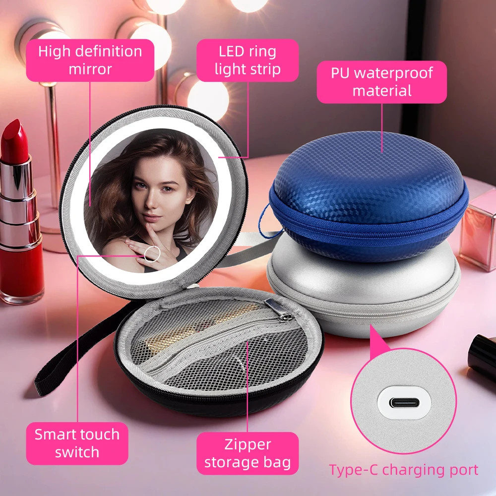 Missmeeca Led Soft Case Makeup Led Pocket Mirror Waterproof Dirt-Resistant Zipper Storage Bag New Design Coin Zipper Purse