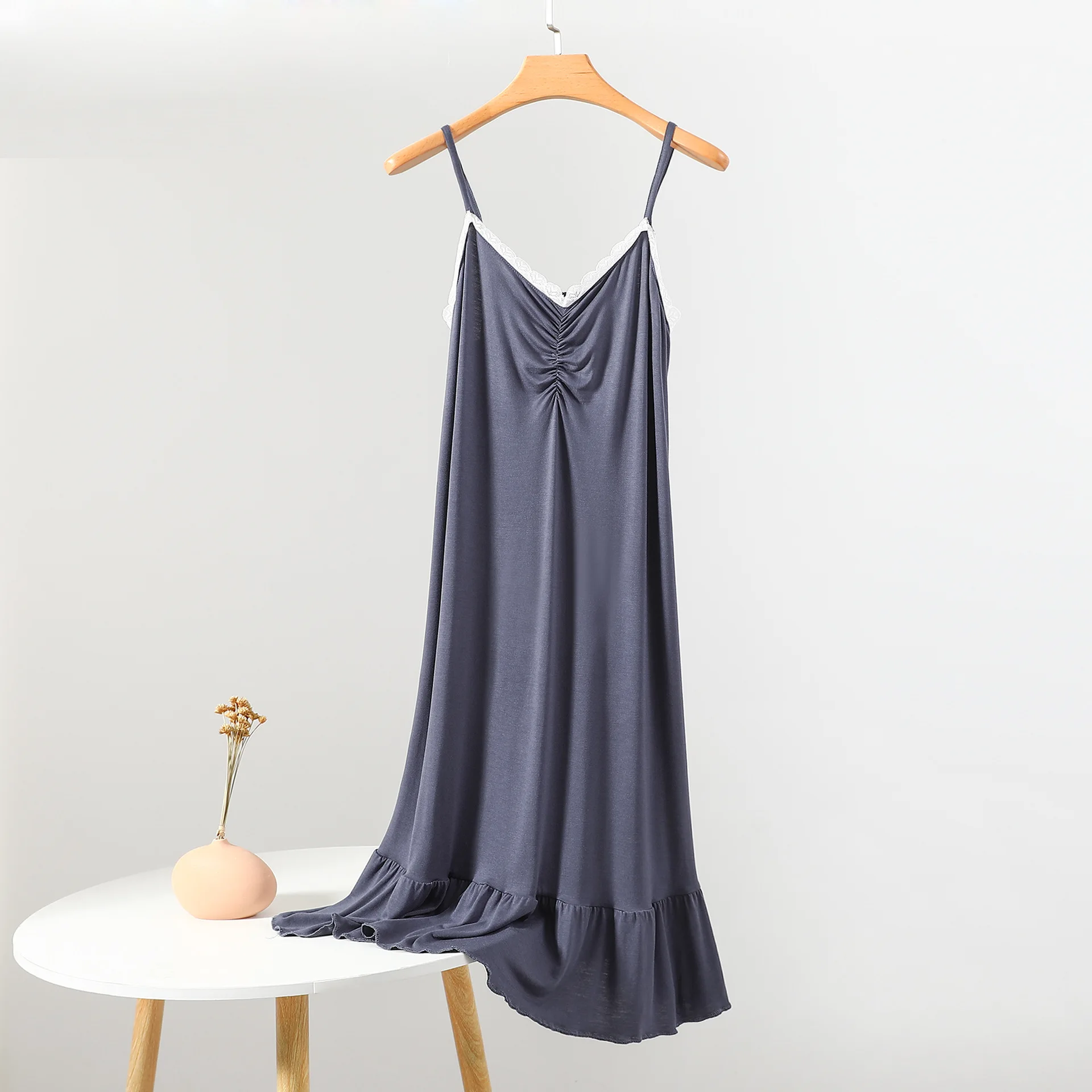 Modal Pajamas Suspender Dress Plus Size Homewear Summer Thin Nightwear V-neck Lace Sexy Sleepwear Women Sleeveless Nightgowns