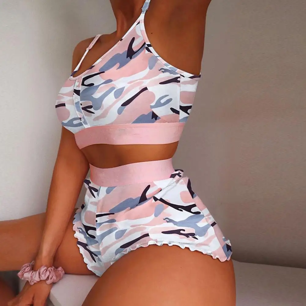 Women Sleepwear Set Stylish Women's Pajama Set Sleeveless Printed Top High Waist Shorts Comfortable Homewear for Summer Casual