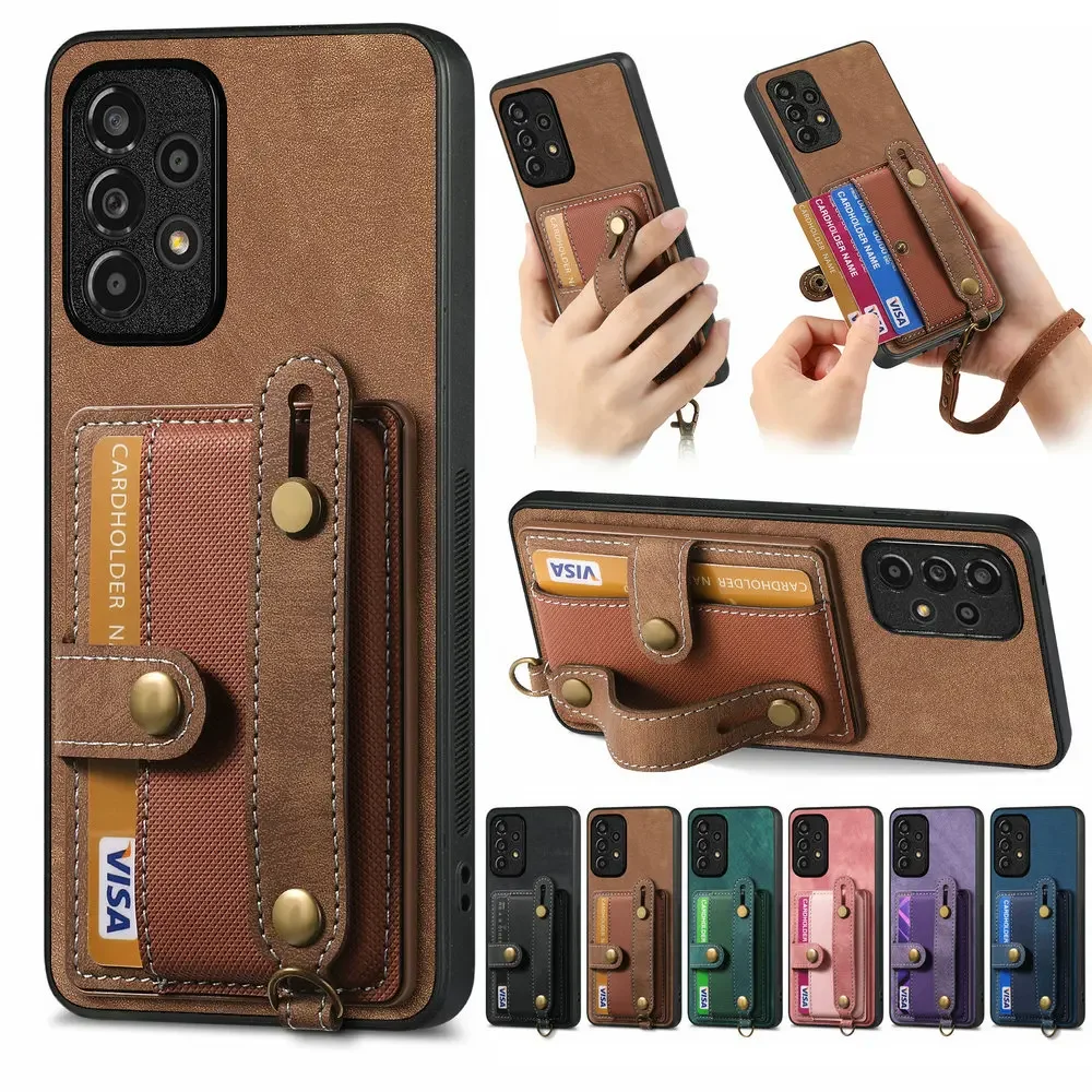 

Wristband Leather Card Case Back Panel for Vivo V30 SE V40 V25 E X100 Pro V27 V29 Lite V 30 V25e 4G 5G Wallet Cover Phone Funda