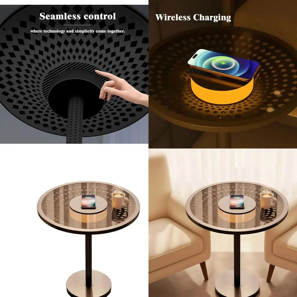 

Modern Wireless Charging Nightstand with Ambient Lighting and Touch Dimming, Black Accent Table for Bedrooms and Living Spaces