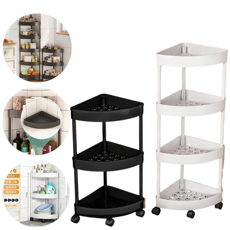 Kitchen Storage Organizer Bathroom Corner Cabinet 3/4/5 Tier Rolling Cart Storage Shelf Rolling Storage Cart Organizers Shelves