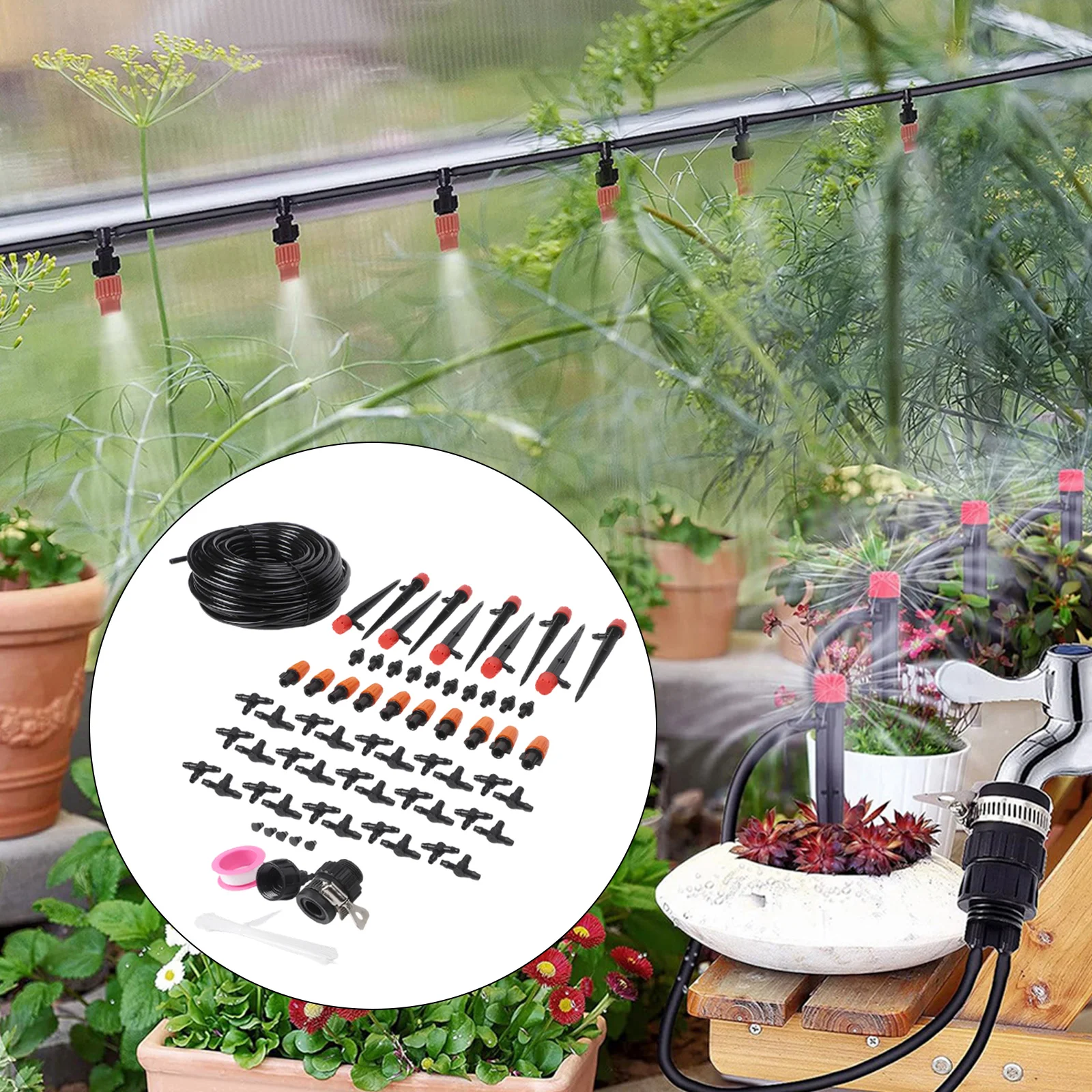 

25m Drip Irrigation System Adjustable Nozzle Adjustable Nozzles As Shown 25m Watering System Robust PVC Construction