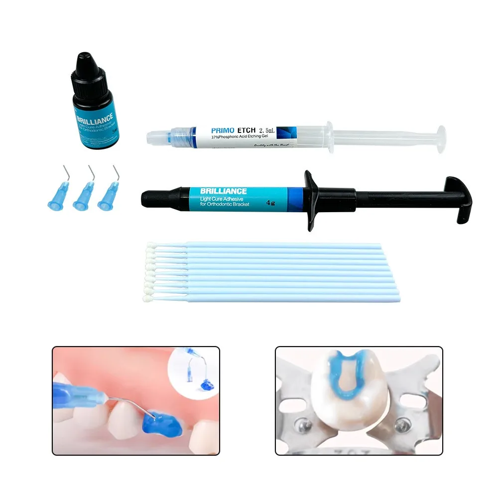 

Dental Light Cure Adhesive For Orthodontic Bracket 2.5ml 37% Phosphoric Acid Etching Gel With Irrigation Tips Dentist Materials