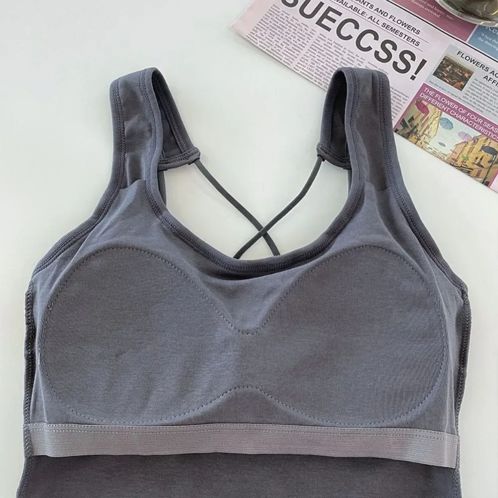 Nuevo verano algodón espalda descubierta Cruz Sling con almohadillas para el pecho ajustado parte de atrás bonita chaleco prendas de vestir exteriores Spice Girl Top corto mujeres