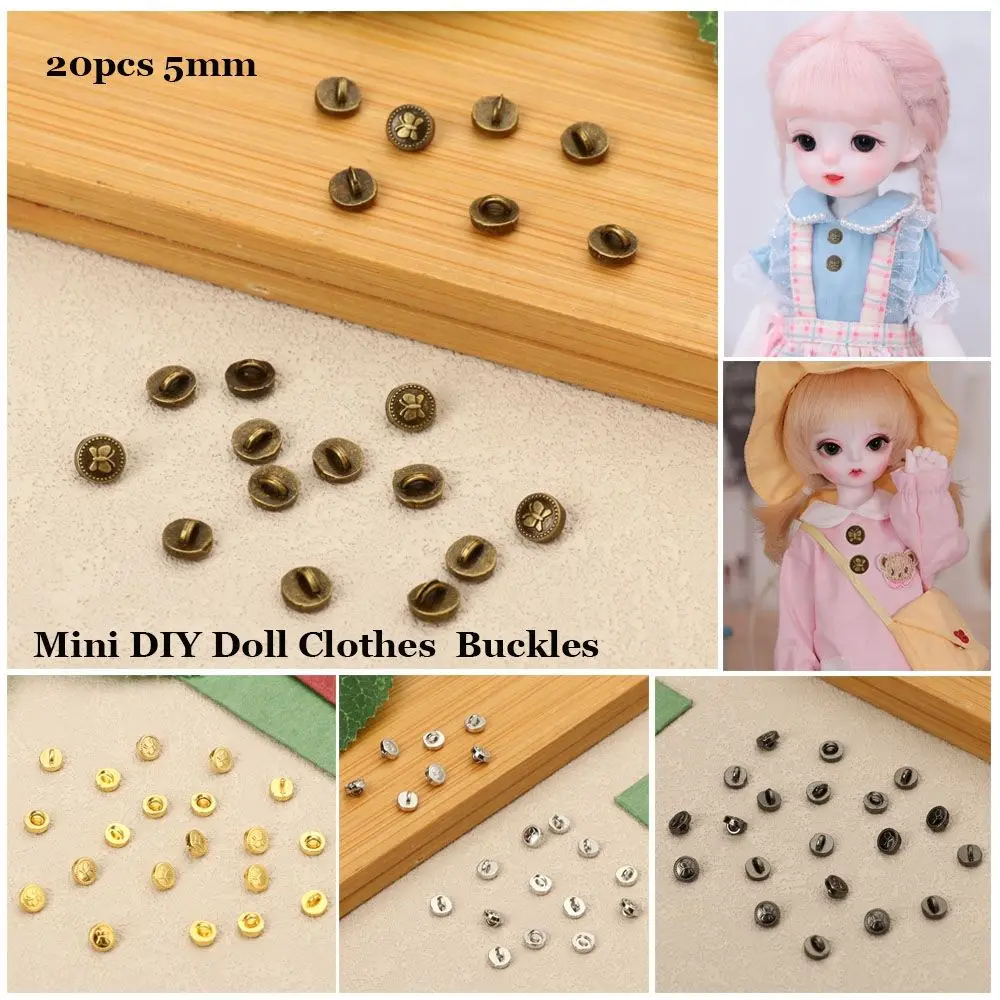 20pcs Mini Button Buckle DIY Doll Coats Clothes 5mm Metal Buckles Butterfly Decoration Buckles for 1/6 Doll Sewing Accessories