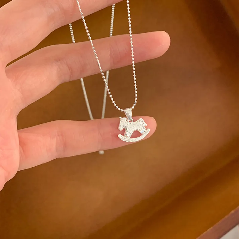 

New 925 Sterling Silver Pony Necklace Personalized Charm Animal Shape Pendant Choker Birthday Gift for Women Exquisite Jewelry