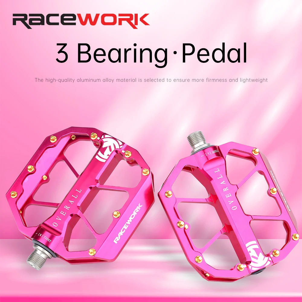 RACEWORK Mountain Bike Pedal 3 Bearing Aluminium Alloy CNC Non-Slip Flat Feet MTB BMX Road Bicycle Pedals