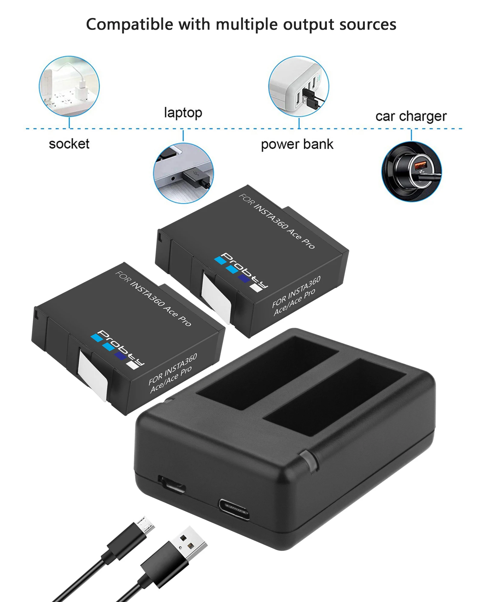 2200mAh For Insta360 Ace pro Replaceable Battery+LED Dual Charger For Insta360 Ace Pro Ace Batteries Action Camera Accessories