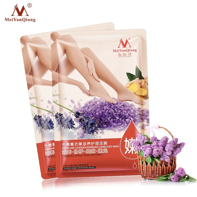 2PCS Remove Dead Skin Exfoliating Foot Mask Ginger and Lavender Nourished Caring Foot Care Mask Peeling Cuticles Heel Feet Care