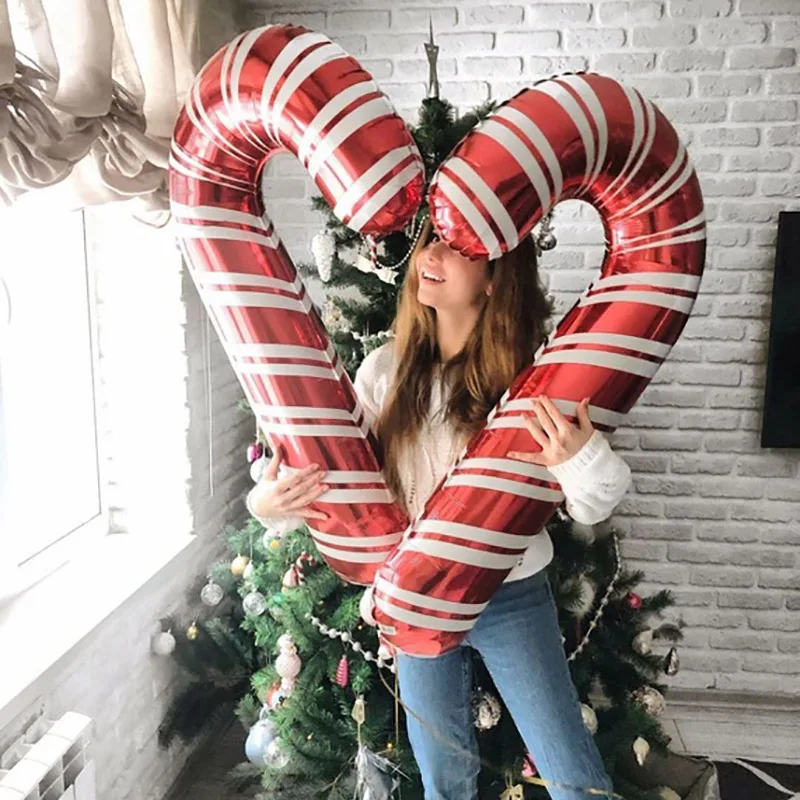 10 Pcs 33 Inch Christmas Canes Hotel Mall Indoor Party Supplies Christmas Foil Balloons Handheld Photo Set Decoration Supplies