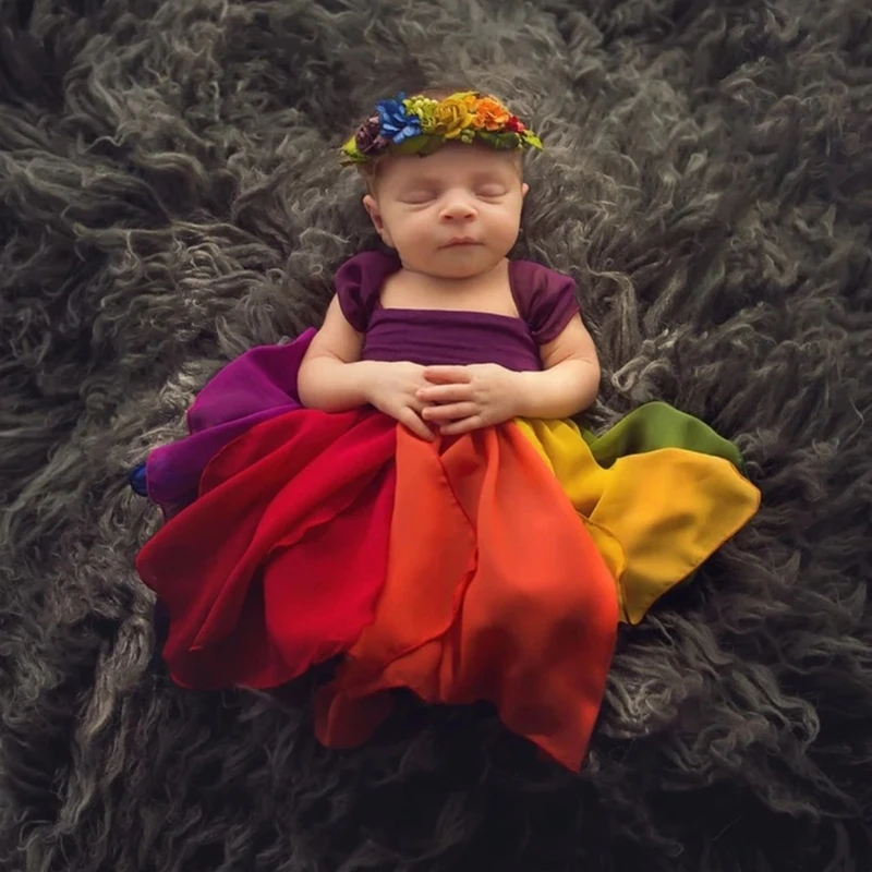 67JC vestido de princesa para fotografía de niñas recién nacidas, diadema de flores, falda