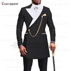 Black Men Suit Slim Fit New Luxury African Wedding Tuxedos for Men Tailor-made Fashion Dinner Party Jacket Pants 2 Pieces Set