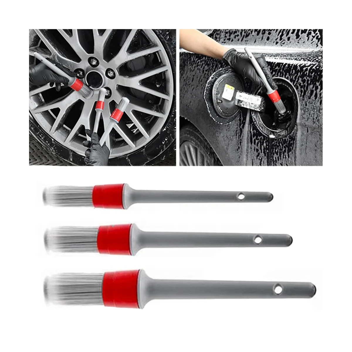 Super Soft Synthetic Detailing Brushes Set Handle for Wheels,Tires, Engine Bay, Leather Seats, Door Panels