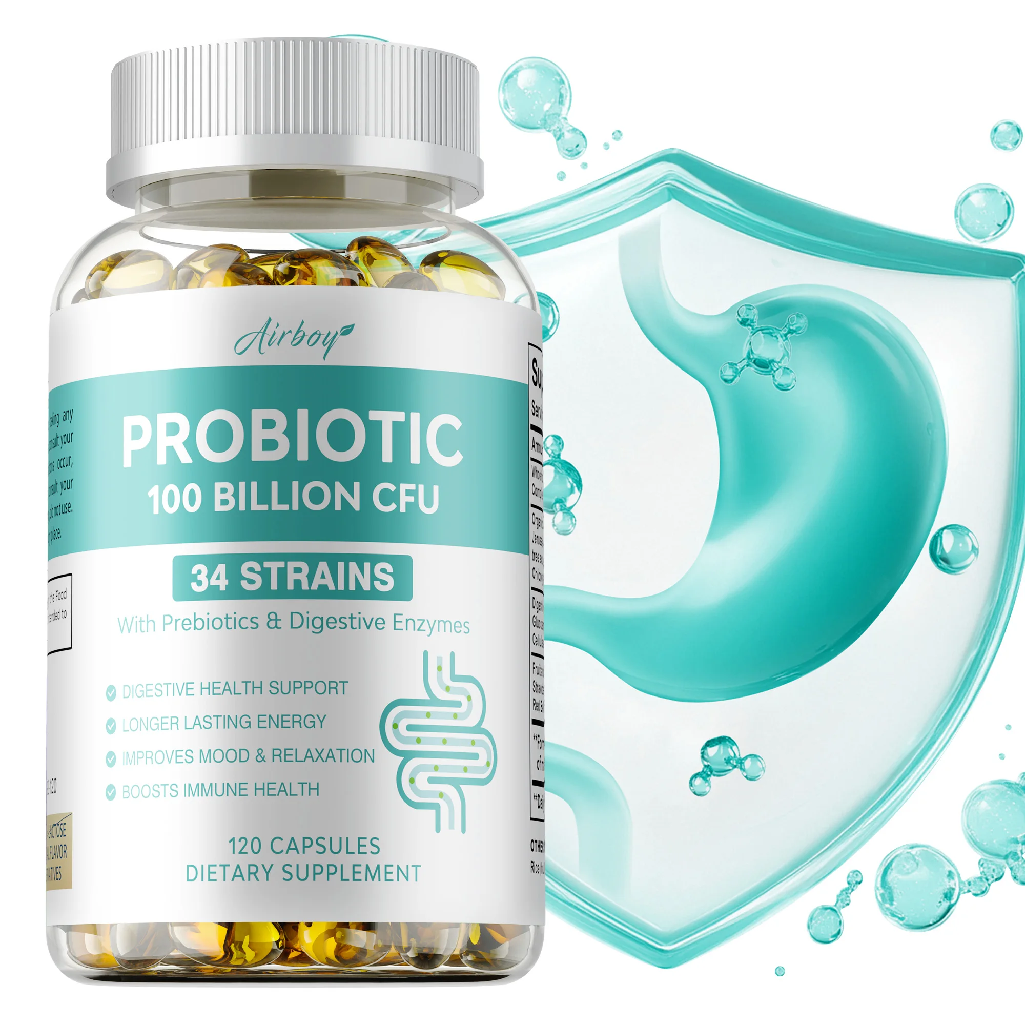 

Пробиотики 100 миллионов CFU — помогает впитыванию питательных веществ, уменьшает кровирование и запоры, способствует здоровью пищеварительной и желоба.