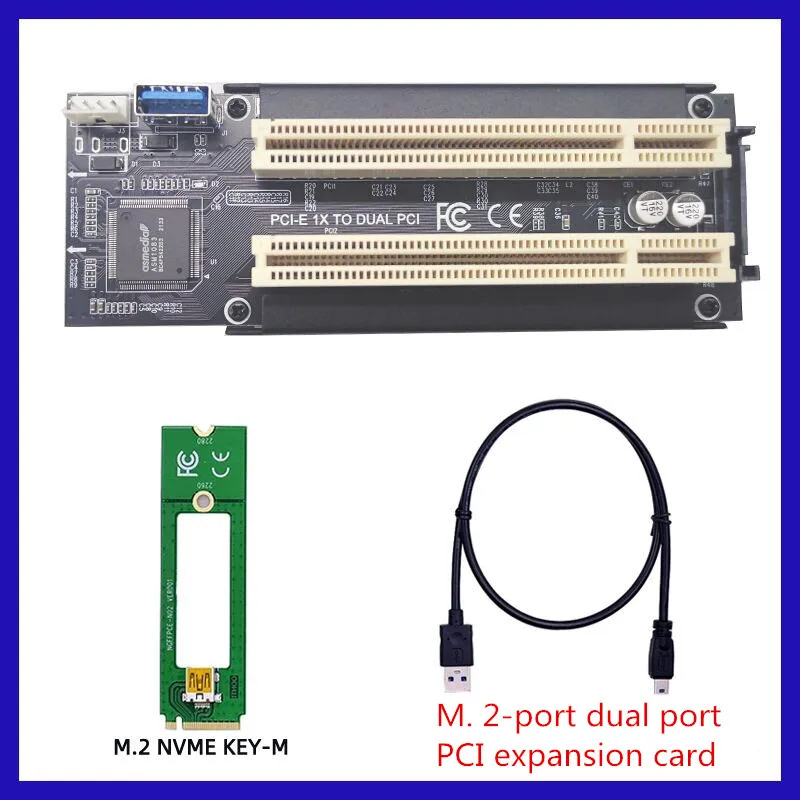 

M.2 PCI-E NVME to 2*PCI Adapter Cable PCIE x1 to x16 Riser Card PCI- Expansion No Driver Converter