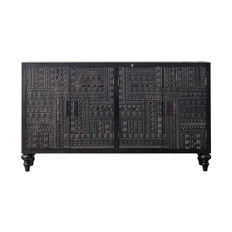 

High QualityFashion Black Open Buffet Solid Wood Dresser Closets Luxury Minimalist Display Cabinet Entrance Furniture