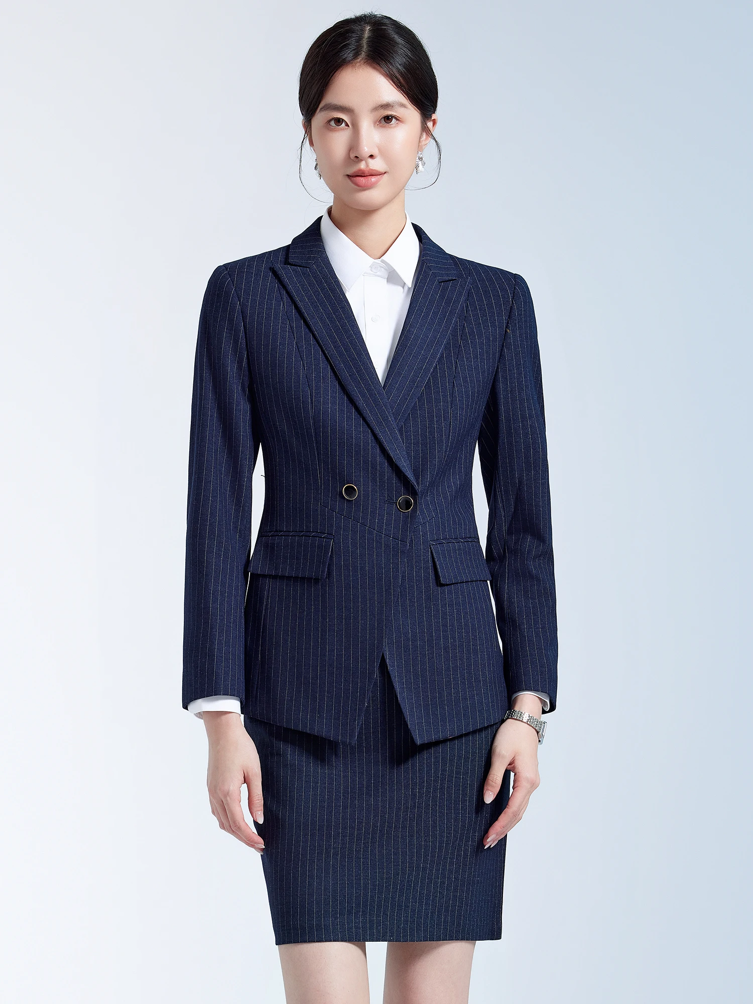 Gray Striped Business Suit Set for Women Long Sleeve Professional Fitted Workwear Commuter Versatile High-End Office Uniform