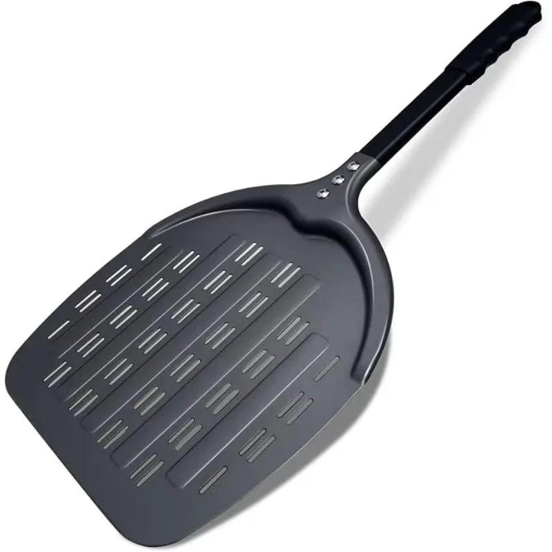 

12-Inch Perforated Aluminum Pizza Peel with Long Non-Stick Metal Spatula Handle Pizza Tools