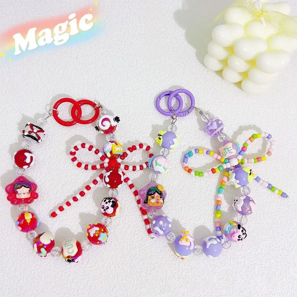 DIY Resin Burst Bead Chain Keyring Detachable Colorful Bowknot Pendant Gradient Bag Chain Strap Woman