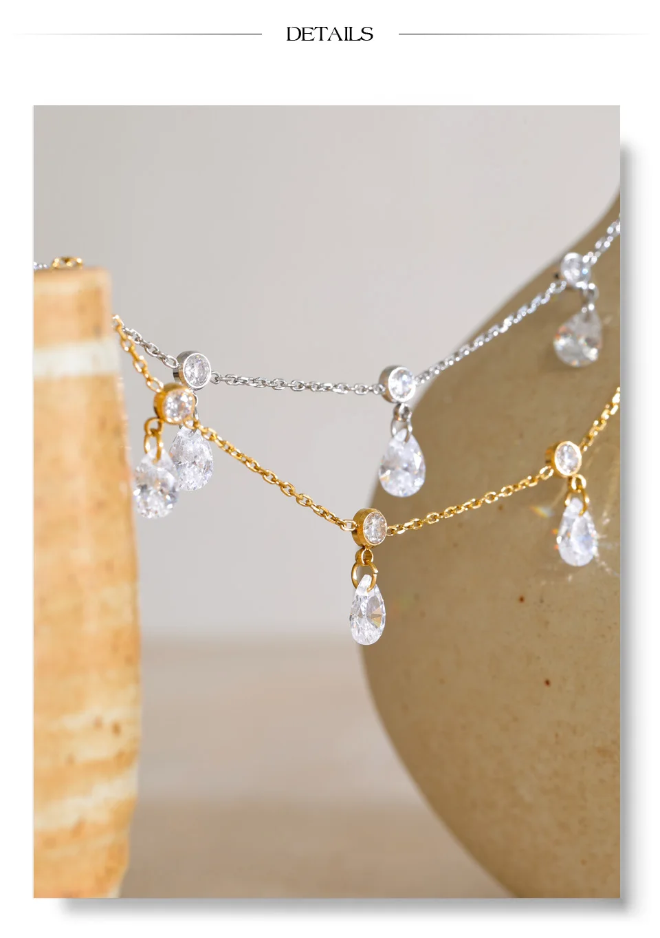 Yhpup Edelstahl-Kettenhalskette mit Tropfenförmigem CZ Zirkonia-Anhänger, Eleganter Luxusschmuck, Gala-Geschenk – Detail 10