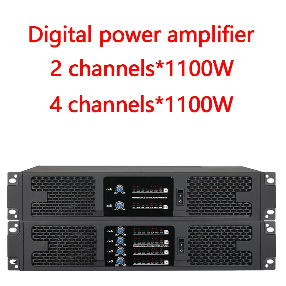 

Class D professional digital power amplifier 4 channels 1100W suitable for karaoke outdoor stage performances 8-18 inch speakers