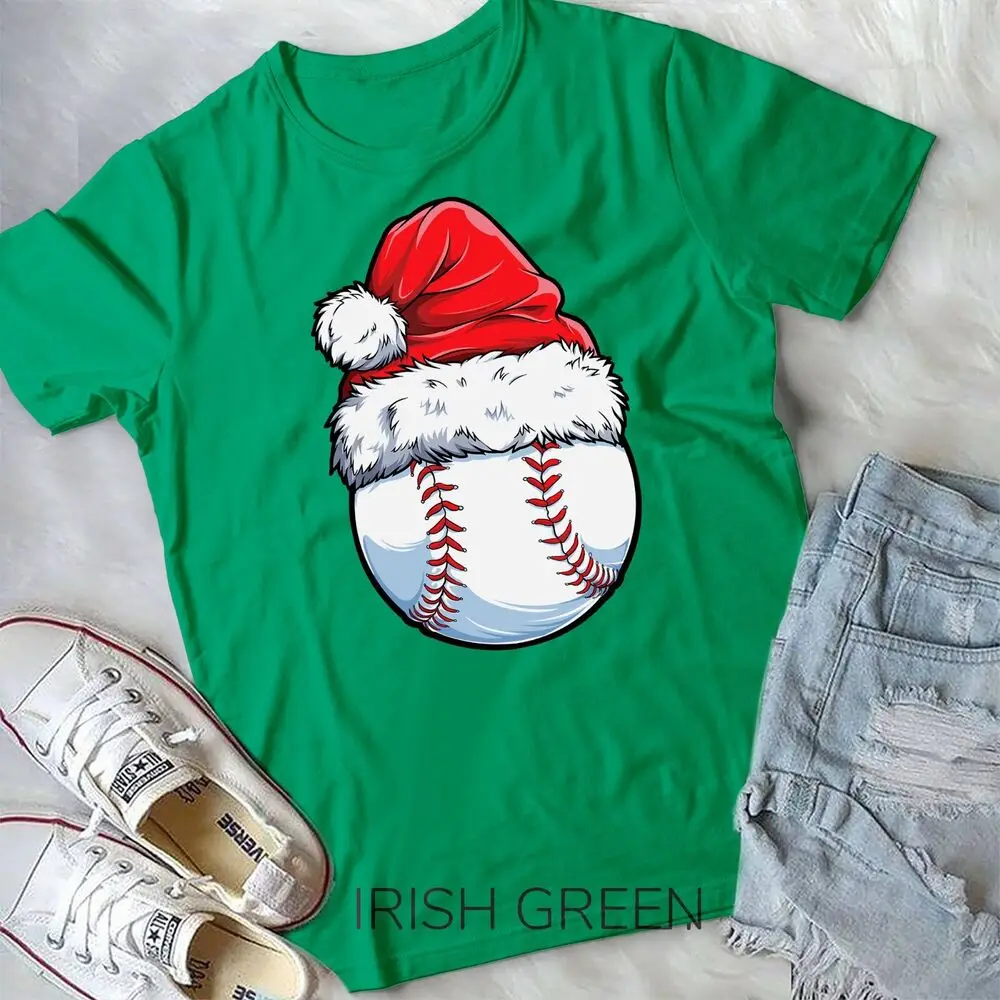 Christmas Baseball Ball Santa Hat Funny Sport Xmas Boys Men Unisex T-shirt