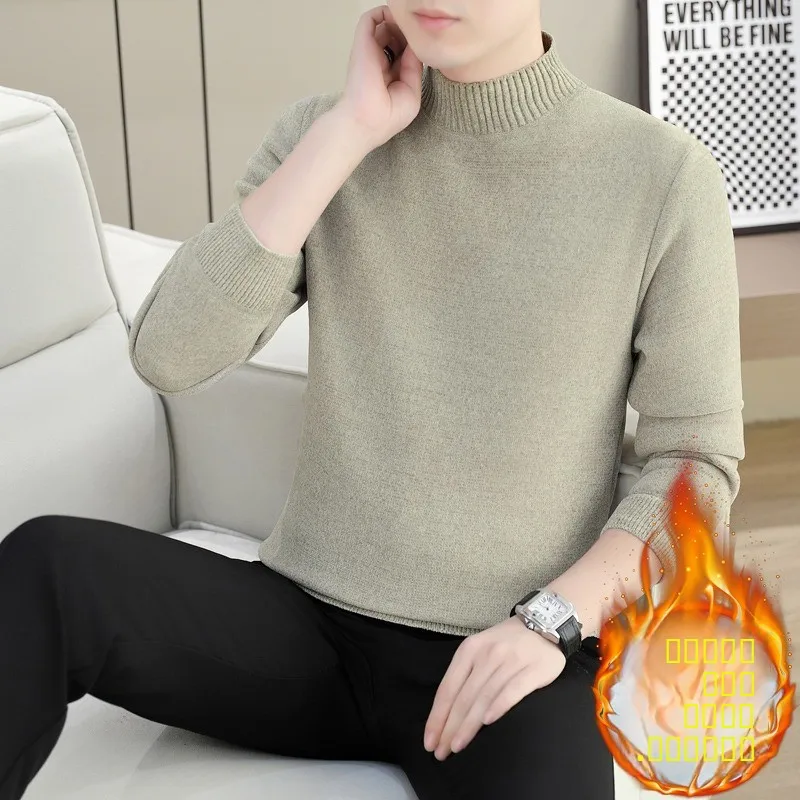 

Thiened Fce f-Мужской свитер с высоким воротником, осень-зима, повседневный длинный свек, теплый вязаный топ для отдыха