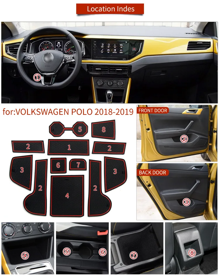 Anti-Slip Borracha Copo Almofada Porta Groove Mat Para Volkswagen VW POLO MK6 2018 2019 2020 Acessórios Adesivos de Carro mat...