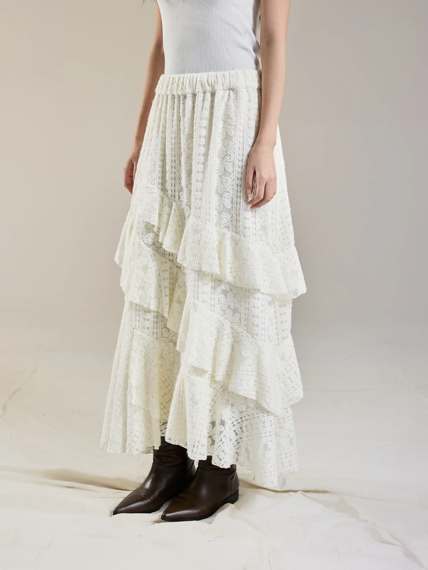 

Зимняя романтическая асимметричная многоярусная юбка Caremind с кружевной вышивкой, женская юбка-кейк с завышенной талией, повседневная