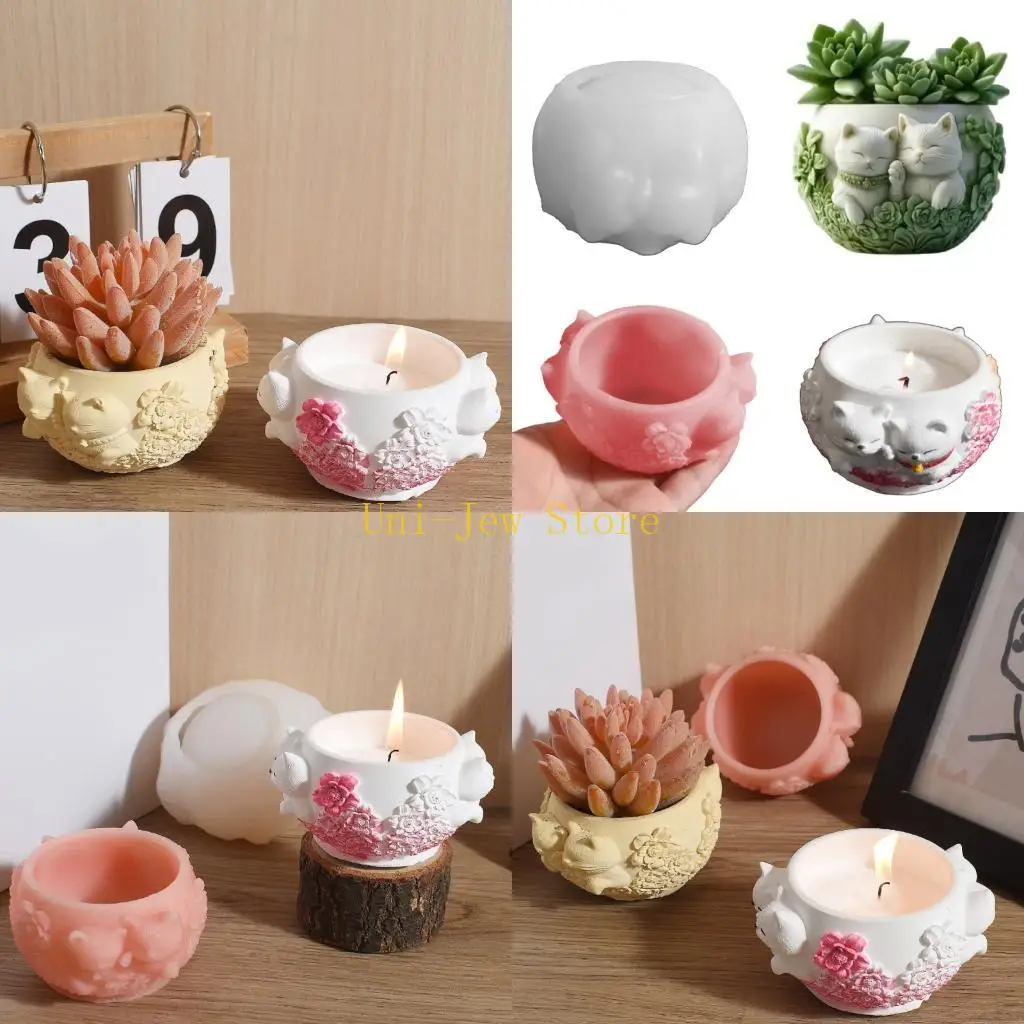 

40GB Cats Detail Pen Holder Silicone Mold For Resin Art Planter Stand