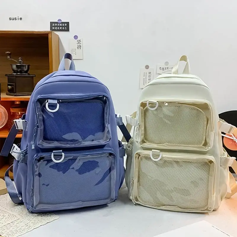 X7YA Sinh Viên Đại Học Dung Tích Lớn Lô Nylon Itabag Nhật Bản Trong Suốt Túi Học Cho Anime Phù Hiệu Màn Hình Hiển Thị Pin