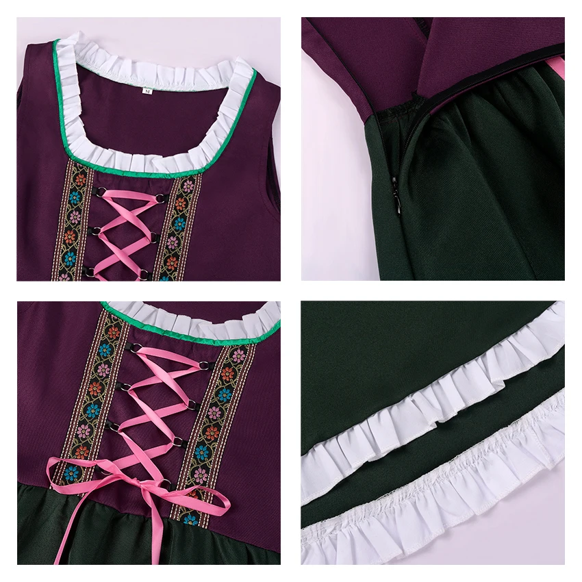 Women Long-Sleeved Blouse and Halter Tank Dirndl German Oktoberfest Costume Parade Beer Wench Cosplay Outfit Fancy Party Dress