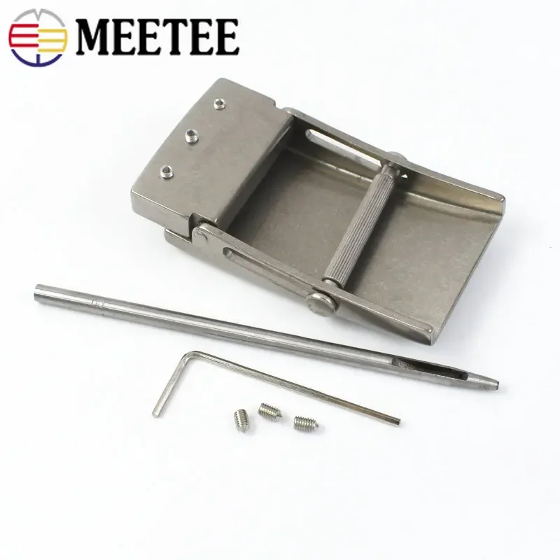 Meetee 1Pc 35/38mm Pure Titanium Belt Buckles Anti-allergy Toothless Roller Automatic Buckle Belts Head Clasp DIY Leather Craft