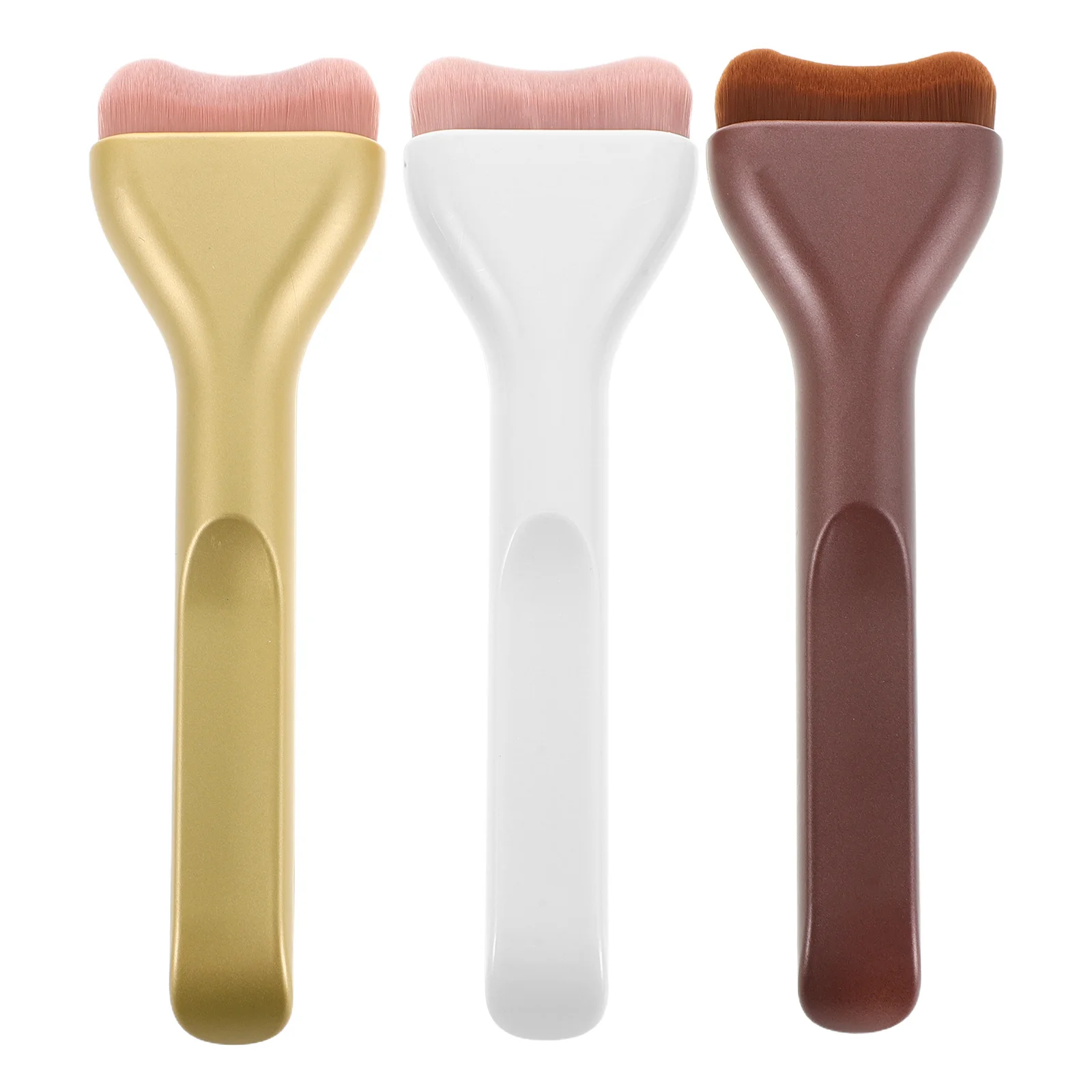 액체 및 파우더 메이크업용 울트라 씬 파운데이션 브러쉬 3개 - 페이스 브론저 하이라이터용 플랫 컨투어 블렌딩 어플리케이터