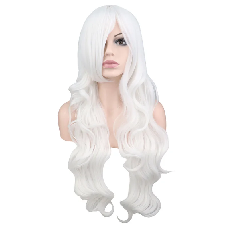 80Cm/32Inch 긴 흰색 가발 곱슬 물결 모양의 애니메이션 코스프레 여성 의상 가발 합성 할로윈 파티