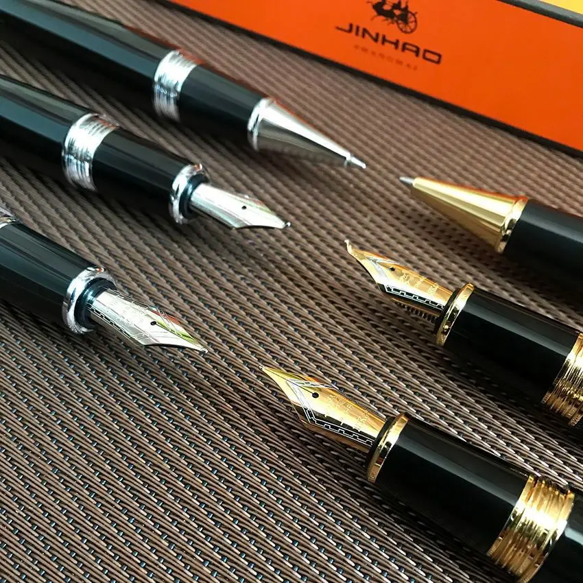 Jinhao 159 قلم حبر ممارسة الخط 0.5 مللي متر مكتب توقيع إيريديوم الذهب القلم ، الذهب والفضة مقاطع القلم القرطاسية هدية القلم
