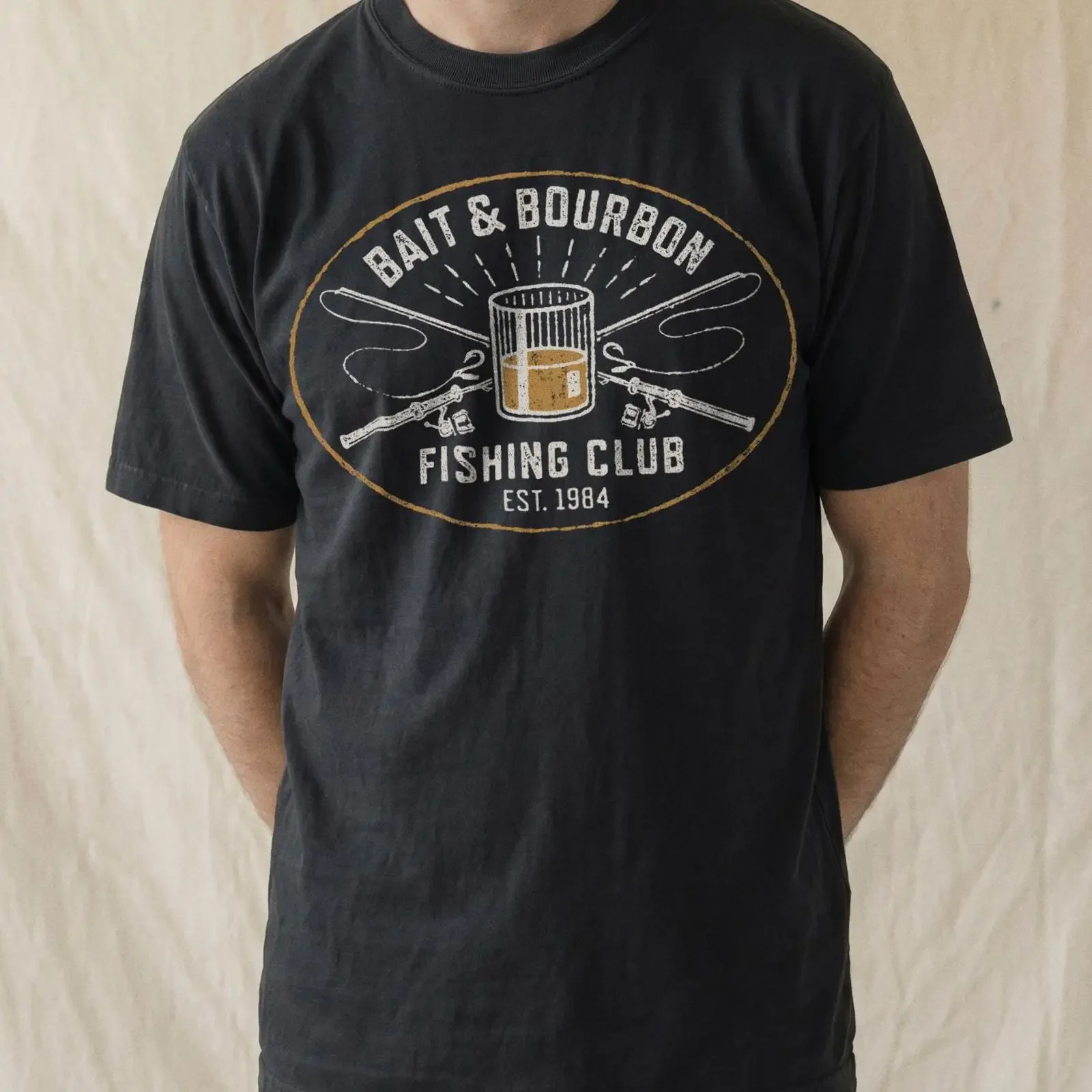 Bait Bourbon Fishing Club T shirt Vintage Retro Outdoor Whiskey Lover for Grandpa Angler vintage Washed Casual homme fashion