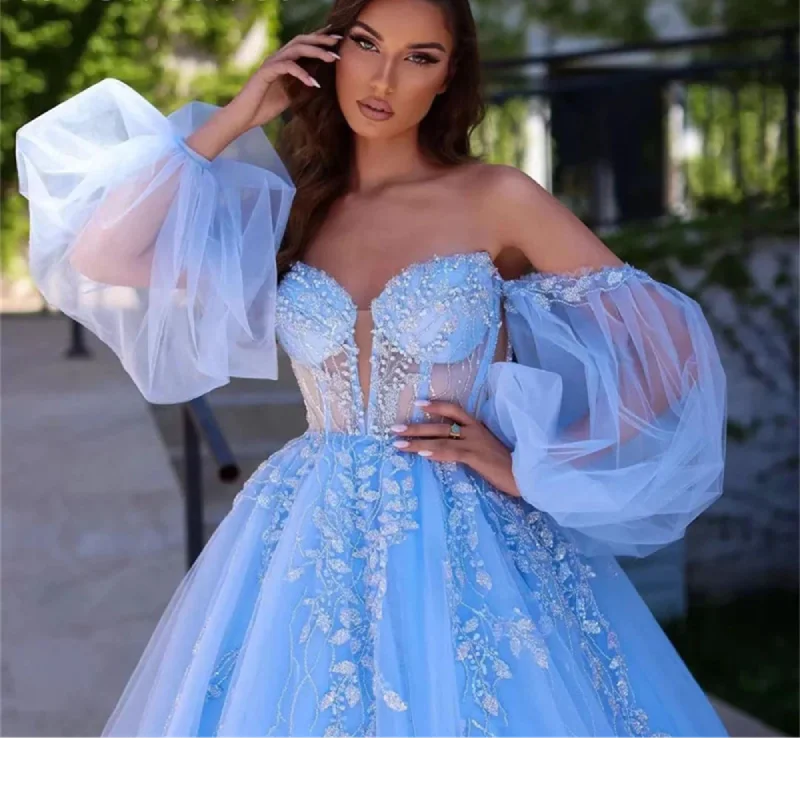 Sexy Illusion Tulle Strapless Off Shoulder Floor-Length Court Train Prom Dress Evening Party Dress Made to Order for the Ladies