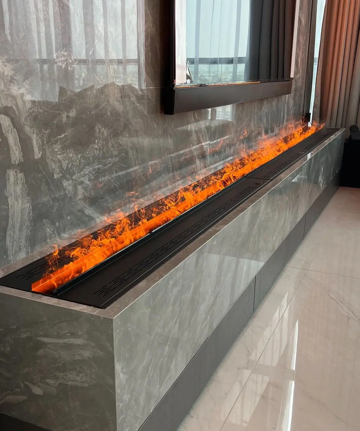 Modern 3D Electric Fireplace Remote Control Steam for Hotels Villas Apartments Living Rooms Insert Elegant Fireplace Mantels