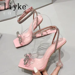 Liyke taglia 35-41 moda Crystal Bowknot donna sandali trasparenti Summer Party Wedding tacchi alti scarpe eleganti da banchetto da donna