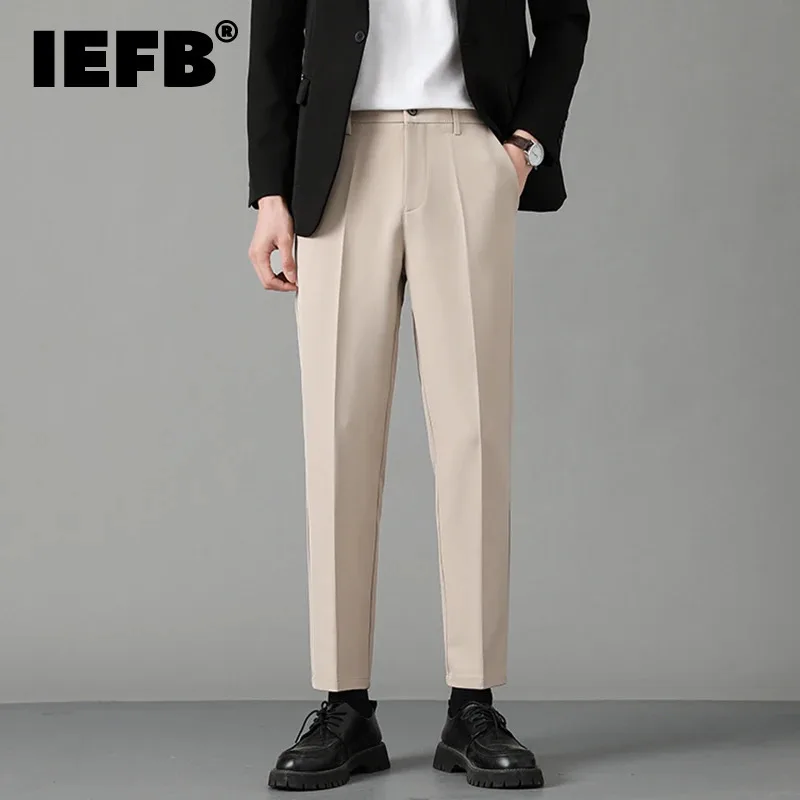 IEFB Autumn Korean Style Men's Suit Pants Slim Center Line Casual Menwear Straight-leg Male Loose Bottom Simple New 2024 9C6764