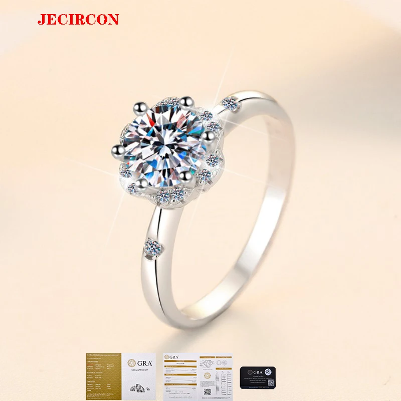 

JEJIRCON 1 Carat Moissanite Ring for Women S925 Sterling Silver 6-Claw Platinum Plated Fashion Diamond Wedding BandFine Jewelry