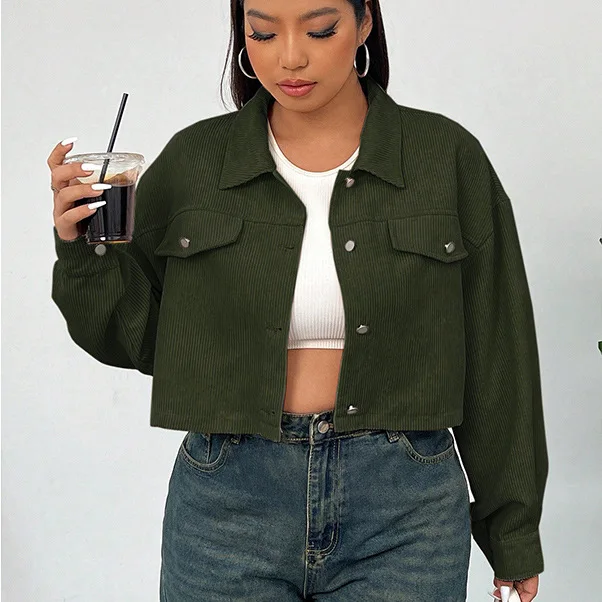 

Новинка 2023 года, осенняя короткая вельветовая куртка, женская мода, уличный стиль, повседневное однобортное свободное пальто с длинными рукавами