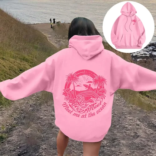 2025 Sudadera con capucha con estampado de letras y gráficos para mujer, sudaderas con capucha de otoño e invierno, jersey con bolsillos de manga larga, ropa de calle informal, sudaderas