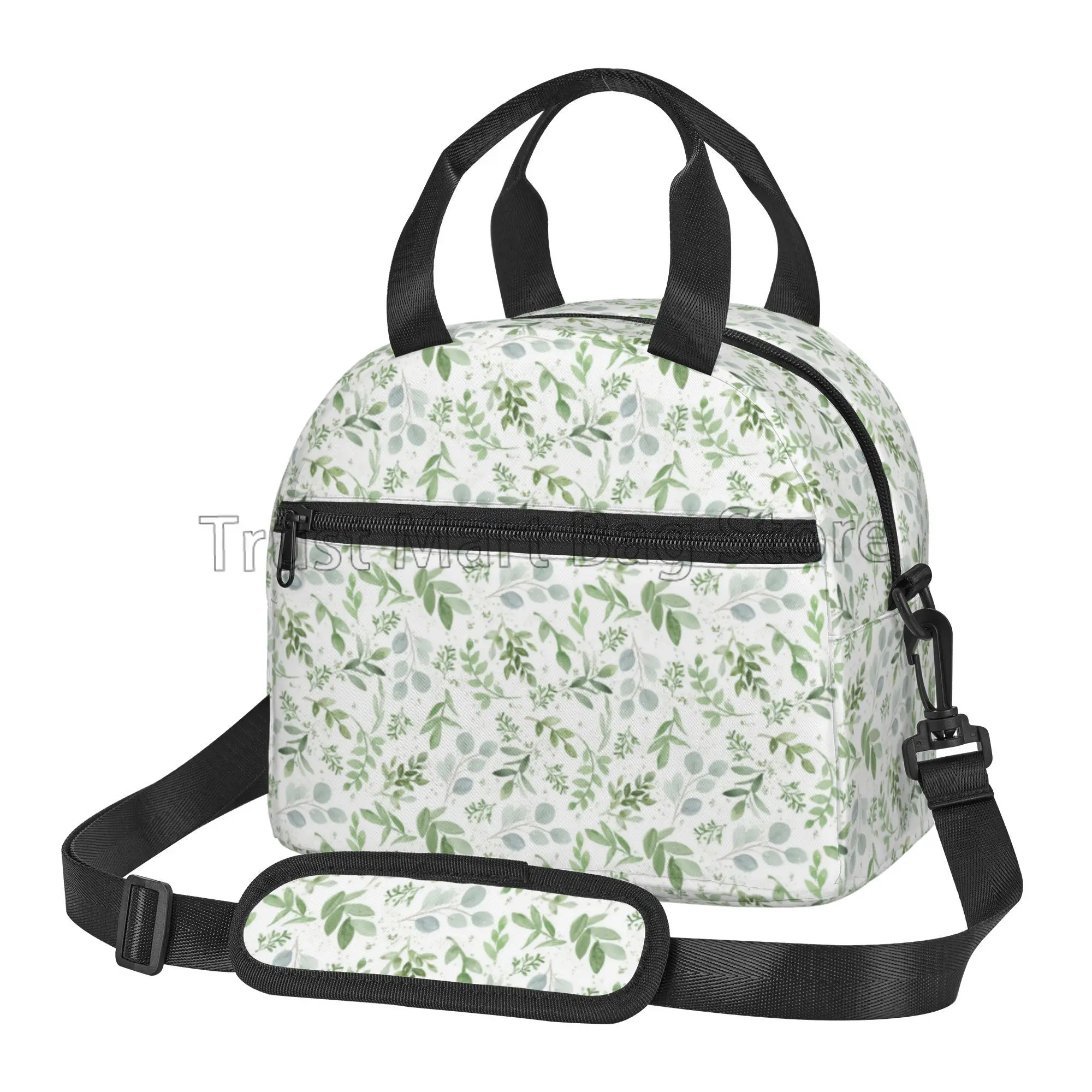 Borsa per il pranzo isolata salvia per le donne borsa termica per il pranzo impermeabile riutilizzabile in foglia verde con tracolla regolabile