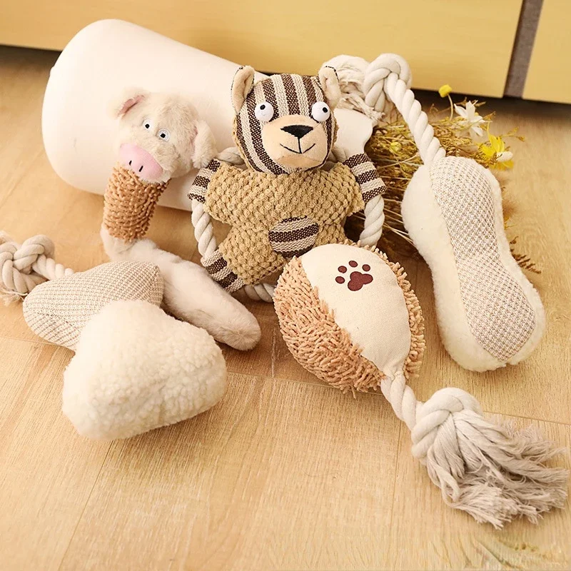 Pet Cotton Rope Toy Dog Sound Canvas Molar Teeth Cleaner Bite-resistant Rope Knot Training Dog Toys Dog Toothbrush Dog Toys