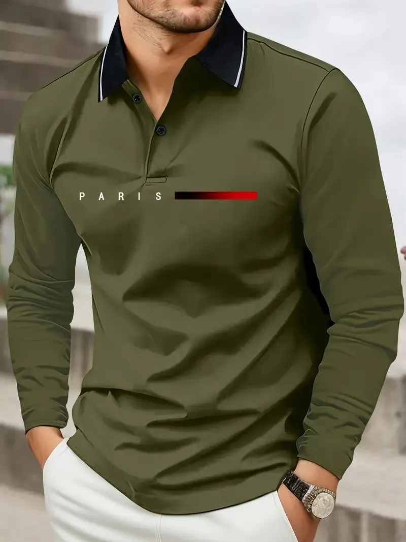 Das Neue Herren-Langarm-POLO-Shirt für Frühling und Herbst 2025 mit Street-Fashion-Design und Komfort durch 3D-Buchstabendruck – Detail 10