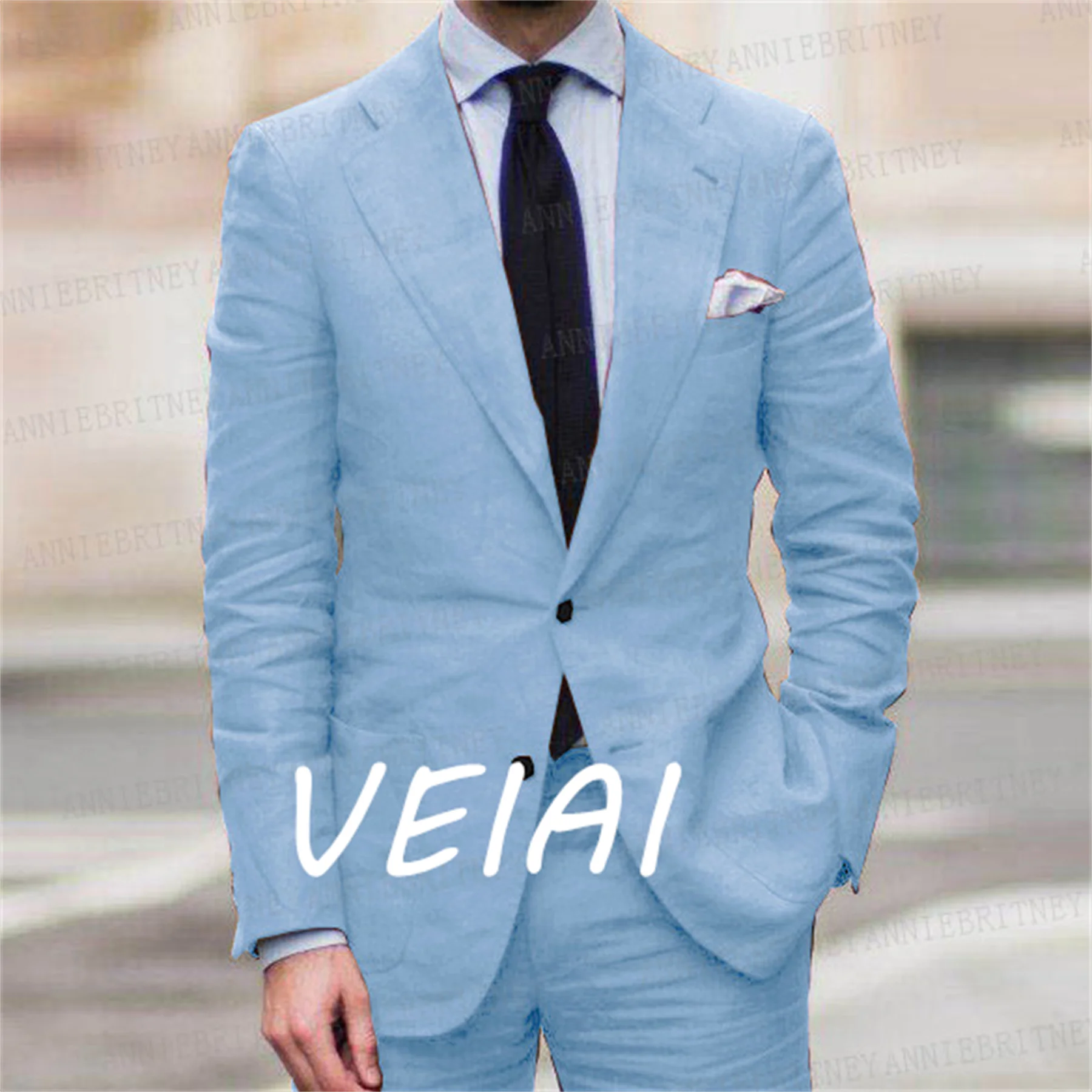 

Casual Linen Men's Suits for Summer Beach Wedding 2 Pieces Italian Blazer Set Jacket Pants Bespoke Groom Tuxedos Male suit