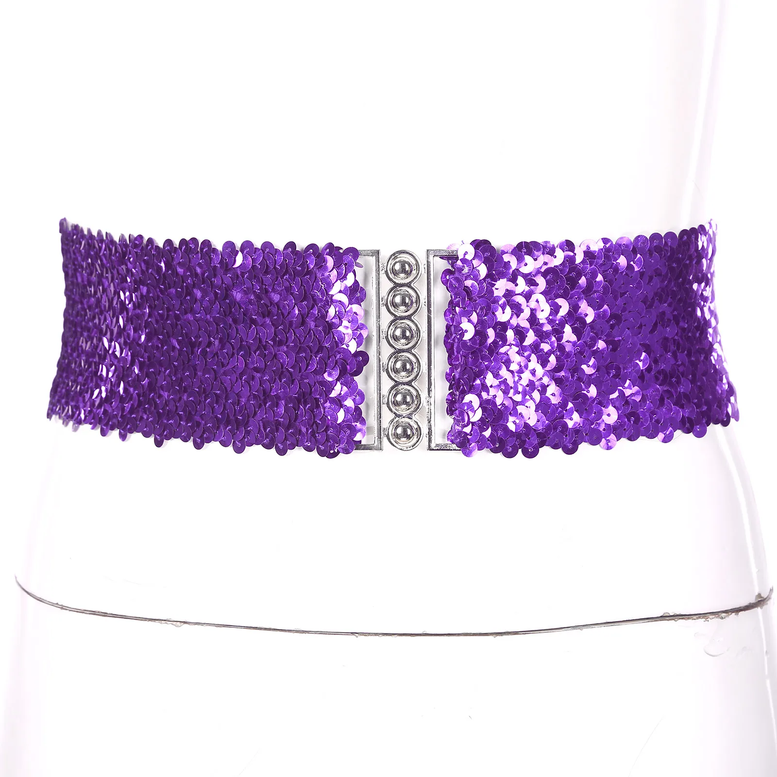 Womens Sparkling Sequin Waist Belt Widen Elastic Girdle Belt 